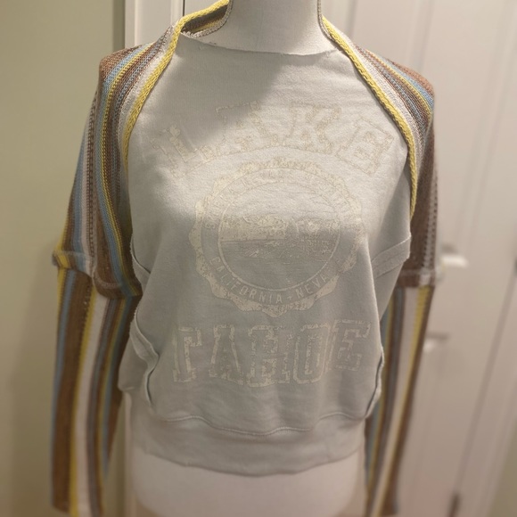 New Free People Lake Tahoe Crochet Sleeve Pullover size S - Picture 4 of 9